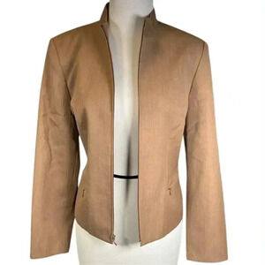 Vintage Pendleton 100% Virgin Wool Zip Blazer Size 10 Built in Shoulder Pads Tan